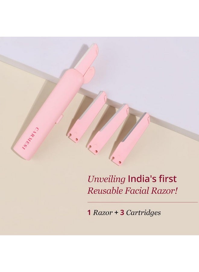 CARMESI Carmesi Face Razor Reset - 1 Face Razor & 3 Cartridges | Reusable & Travel-Friendly | Instant & Painless Hair Removal | For Eyebrows, Upper Lip, Peach Fuzz, Forehead, Chin, Sideburns | Dermaplaning Tool  - Image 2