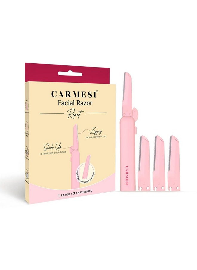 CARMESI Carmesi Face Razor Reset - 1 Face Razor & 3 Cartridges | Reusable & Travel-Friendly | Instant & Painless Hair Removal | For Eyebrows, Upper Lip, Peach Fuzz, Forehead, Chin, Sideburns | Dermaplaning Tool  - Image 1
