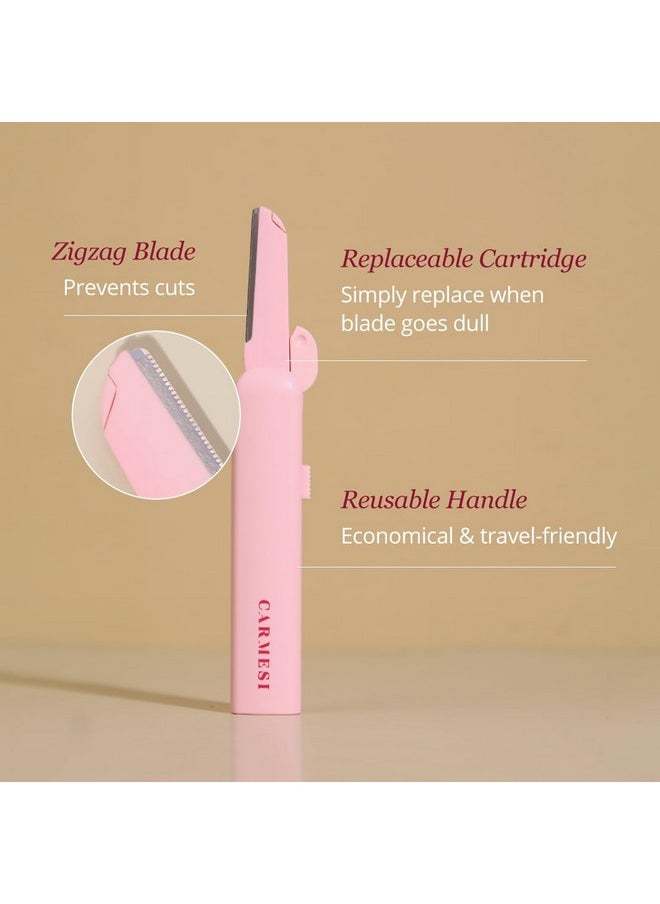 CARMESI Carmesi Face Razor Reset - 1 Face Razor & 3 Cartridges | Reusable & Travel-Friendly | Instant & Painless Hair Removal | For Eyebrows, Upper Lip, Peach Fuzz, Forehead, Chin, Sideburns | Dermaplaning Tool  - Image 3