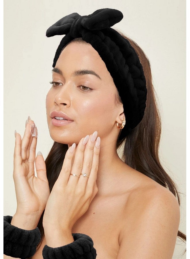 La Jolie Jasmin 6 Pieces Spa Headband Wrist Washband Scrunchies Cuffs For Washing Face Towel Wristbands Hair Headband Face Wash Wristband For Women Girls Makeup Prevent Liquids From Spilling Down Your Arms (Black) - Image 5