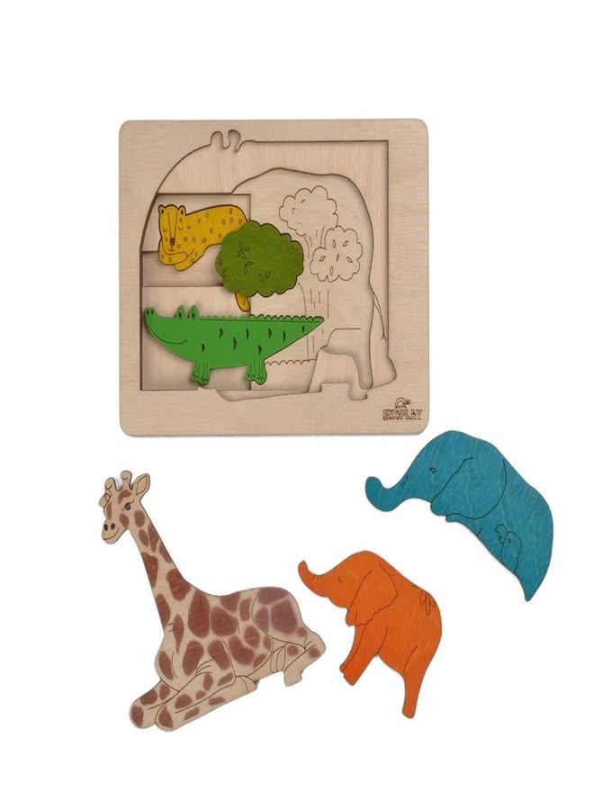 Ekoplay Jungle Animals Wooden Puzzle for Kids Age 3+ | 6 Piece Multilayer Jigsaw Puzzle | Montessori Preschool Educational Toy for Boys & Girls | Animal Learning Puzzle for Toddlers - Image 2