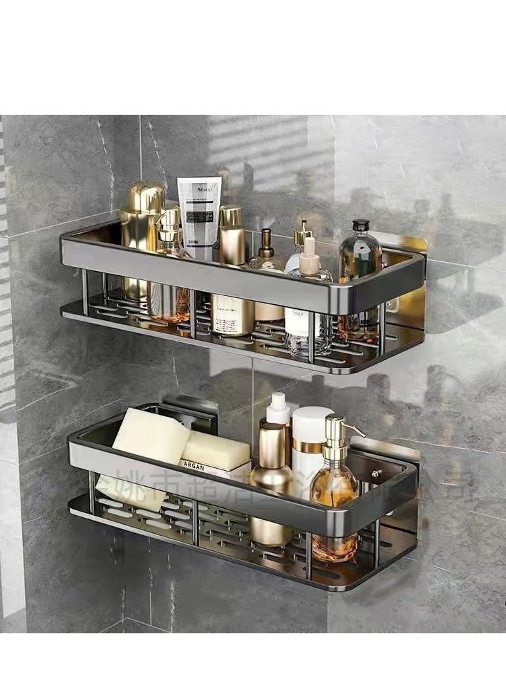 Bathroom Shelf, Set of 2, Shower Caddy, No-drilling Bathroom Organizer, Self-Adhesive Bathroom Shelves, Aluminum Metal Shower Racks, Wall mounted Bathroom Rack (Black)  - Image 1