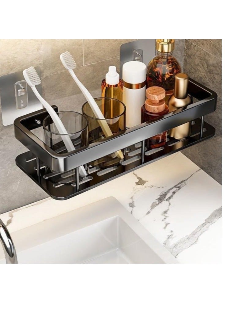 Bathroom Shelf, Set of 2, Shower Caddy, No-drilling Bathroom Organizer, Self-Adhesive Bathroom Shelves, Aluminum Metal Shower Racks, Wall mounted Bathroom Rack (Black)  - Image 3
