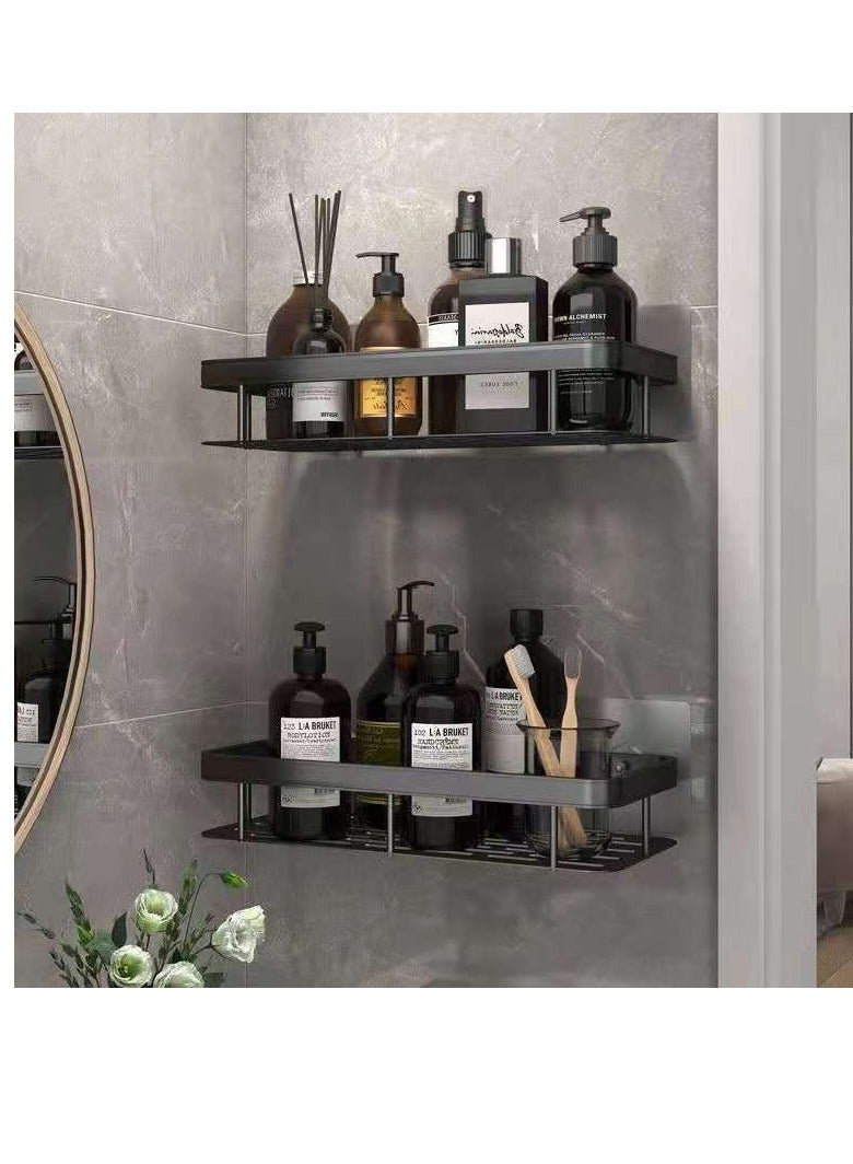 Bathroom Shelf, Set of 2, Shower Caddy, No-drilling Bathroom Organizer, Self-Adhesive Bathroom Shelves, Aluminum Metal Shower Racks, Wall mounted Bathroom Rack (Black)  - Image 2