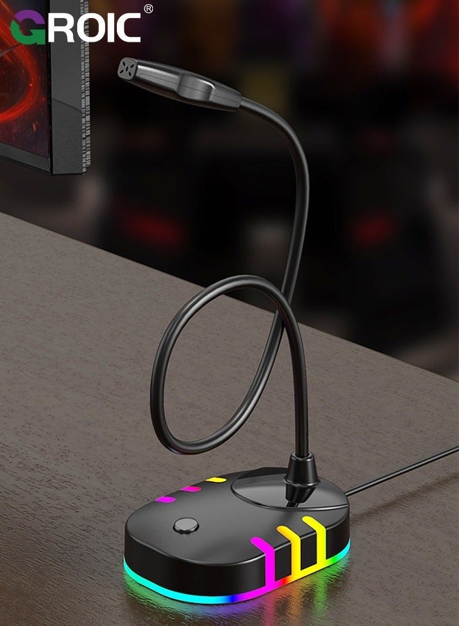 جرويك USB Computer Microphone, Plug Play Desktop Omnidirectional Condenser PC Laptop Mic, Mute on with LED Indicator, Compatible Windows/Mac, Ideal for YouTube, Skype, Recording, Games - Image 1