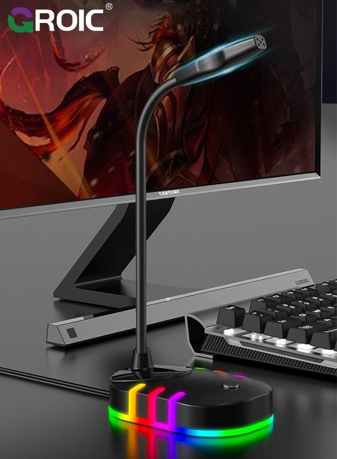 جرويك USB Computer Microphone, Plug Play Desktop Omnidirectional Condenser PC Laptop Mic, Mute on with LED Indicator, Compatible Windows/Mac, Ideal for YouTube, Skype, Recording, Games - Image 2