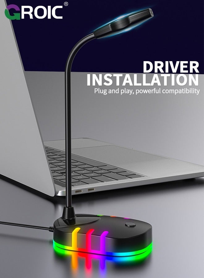 جرويك USB Computer Microphone, Plug Play Desktop Omnidirectional Condenser PC Laptop Mic, Mute on with LED Indicator, Compatible Windows/Mac, Ideal for YouTube, Skype, Recording, Games - Image 3