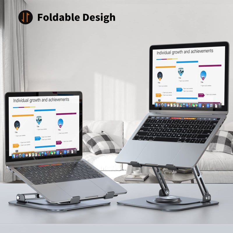 JOYEKY Laptop Stand for Desk, Adjustable Computer Stand with 360Â° Rotating Base, Ergonomic Laptop Riser for Collaborative Work, Foldable & Portable Laptop Stand, fits for All 10-16" Laptops - Image 3