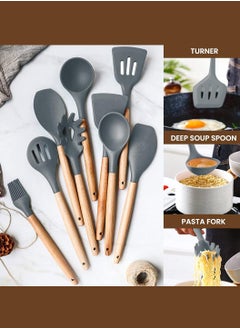 LEOKOR 24 pcs Kitchen Cooking Utensils Set Wooden Handle Non-Stick Silicone Cooking Kitchen Utensils Spatula Set with Holder  - Image 5
