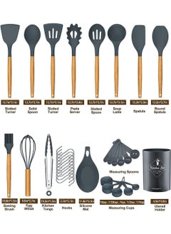 LEOKOR 24 pcs Kitchen Cooking Utensils Set Wooden Handle Non-Stick Silicone Cooking Kitchen Utensils Spatula Set with Holder  - Image 2