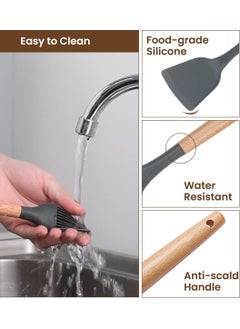 LEOKOR 24 pcs Kitchen Cooking Utensils Set Wooden Handle Non-Stick Silicone Cooking Kitchen Utensils Spatula Set with Holder  - Image 4