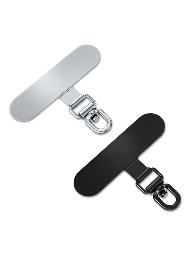 saxsion Universal Phone Tether Tabs & Metal Phone Patches - Sticky-Free Universal Phone Lanyard Patches for Cell Phone Straps. (Fashion Silver+Black) - Image 1