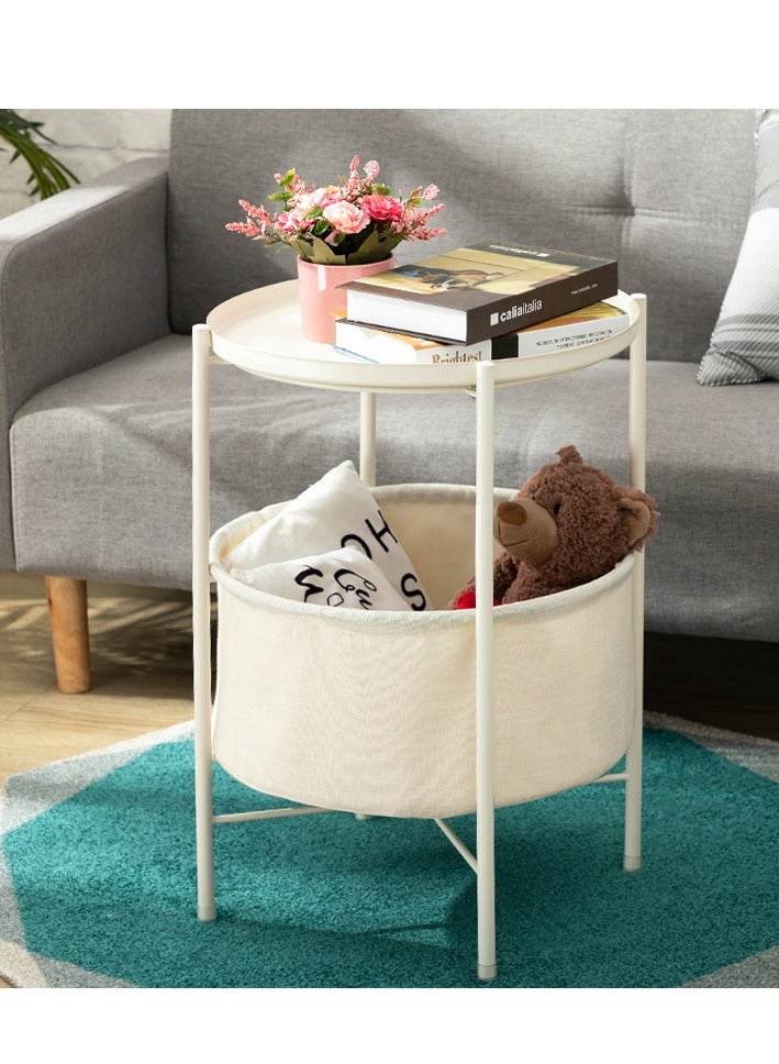 ميكسد طاولة مستديرة ، طاولة جانبية في غرفة المعيشة ، مساحة صغيرة صغيرة السرير مجلس الوزراء ، غرفة نوم مع سلة تخزين النسيج الأبيض الحديث طاولة الحضانة - Image 2