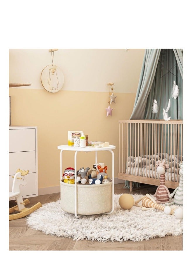 ميكسد طاولة مستديرة ، طاولة جانبية في غرفة المعيشة ، مساحة صغيرة صغيرة السرير مجلس الوزراء ، غرفة نوم مع سلة تخزين النسيج الأبيض الحديث طاولة الحضانة - Image 4