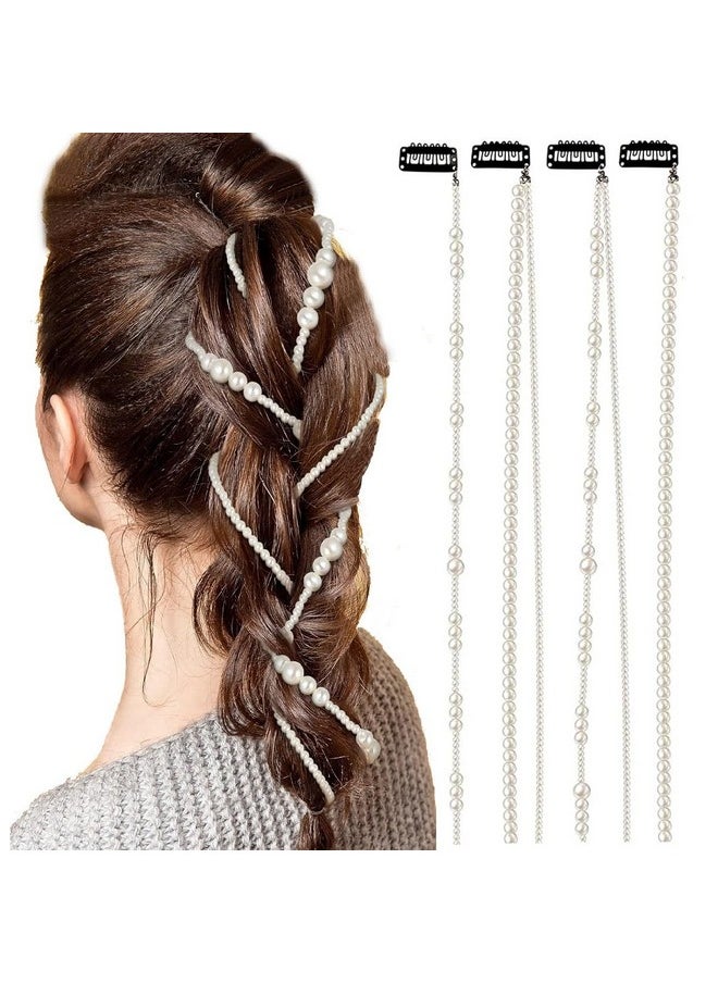 Liasun - Faux Pearls Hair Accessories Hand-Made Imitation Pearl Hair Chains Hair Clip Wedding Artificial String Of Pearls For Braids For Women,Pack Of 4 - Image 1