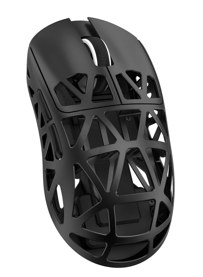 هجوم القرش ماوس ألعاب خفيف الوزن للغاية 48 جرام R2، مصنوع من سبيكة المغنيسيوم بتصميم معدني CNC أنيق، مستشعر PixArt بدقة تصل إلى 42000 نقطة في البوصة واستجابة لاسلكية 8000 هرتز، يدعم 3 أوضاع اتصال (سلكي من النوع C، بلوتوث، 2.4 جيجا)، تحكم فائق السرعة ودقة حركة مثالية، برنامج تحكم سحابي بدون تحميل لتخصيص الأزرار والماكرو، تصميم مريح مناسب للألعاب والتصميم والعمل - أسود - Image 1