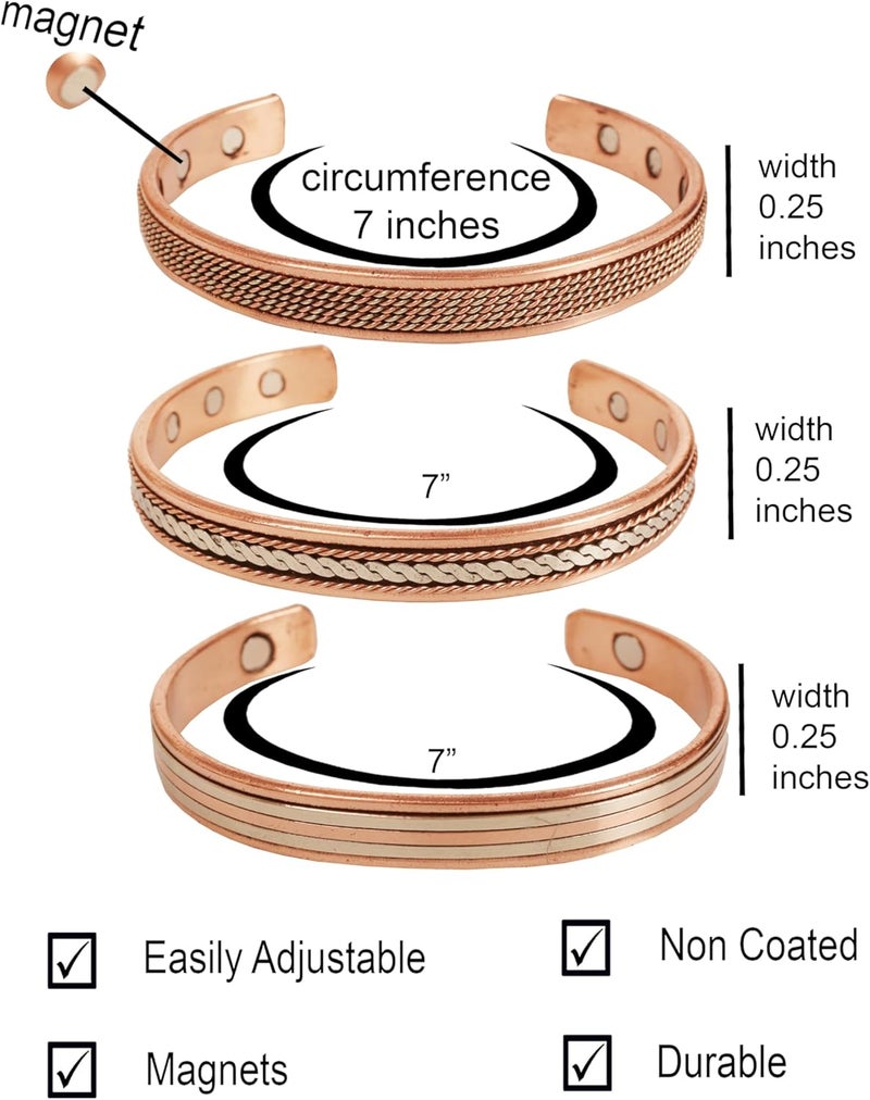 Touchstone copper bracelets | gift for men women |adjustable 100% pure solid real magnetic jewelry | handmade bracelet set combo | rope braided tibetan bangles. - Image 3