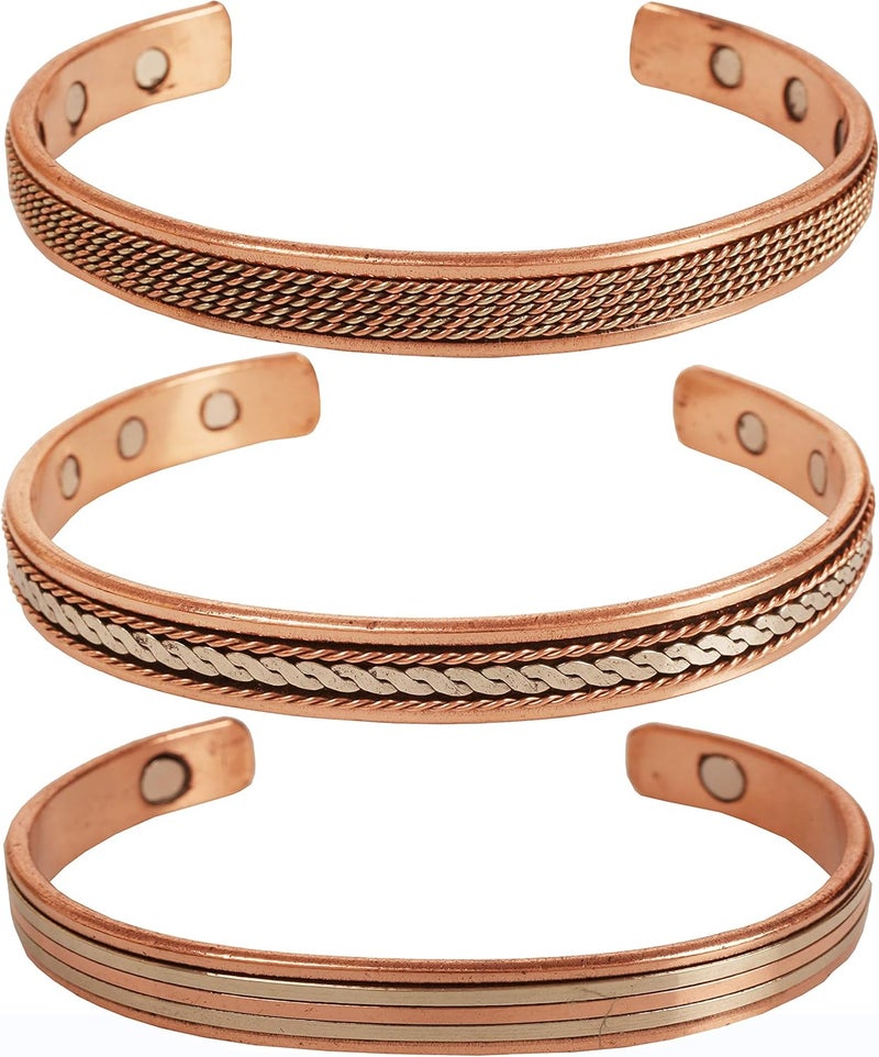 Touchstone copper bracelets | gift for men women |adjustable 100% pure solid real magnetic jewelry | handmade bracelet set combo | rope braided tibetan bangles. - Image 1