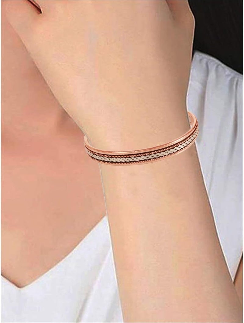 Touchstone copper bracelets | gift for men women |adjustable 100% pure solid real magnetic jewelry | handmade bracelet set combo | rope braided tibetan bangles. - Image 2