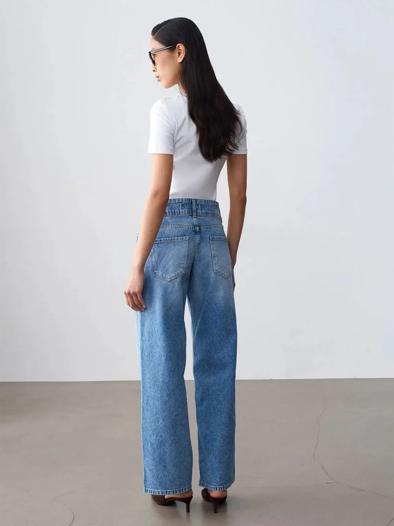 ديلفين Dilvin High-Waist Wide-Leg Cotton Jeans