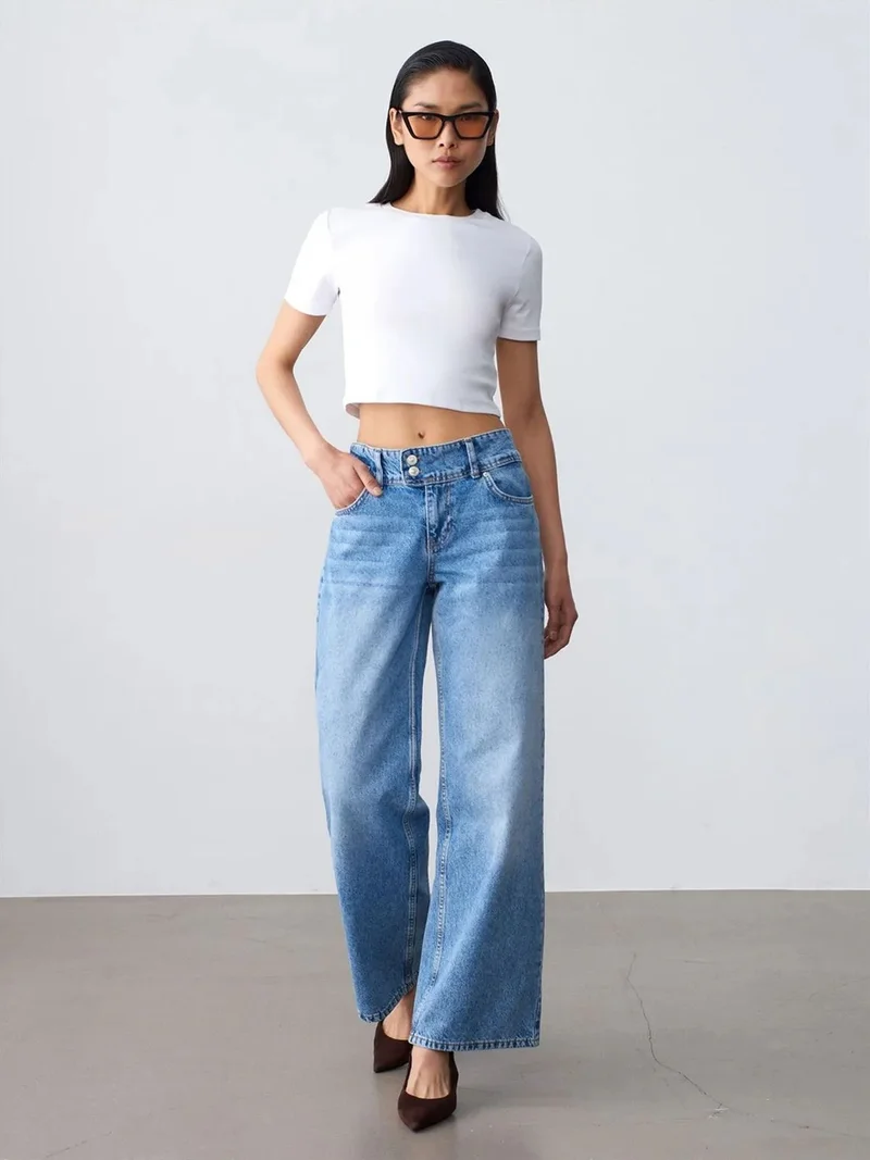 ديلفين Dilvin High-Waist Wide-Leg Cotton Jeans