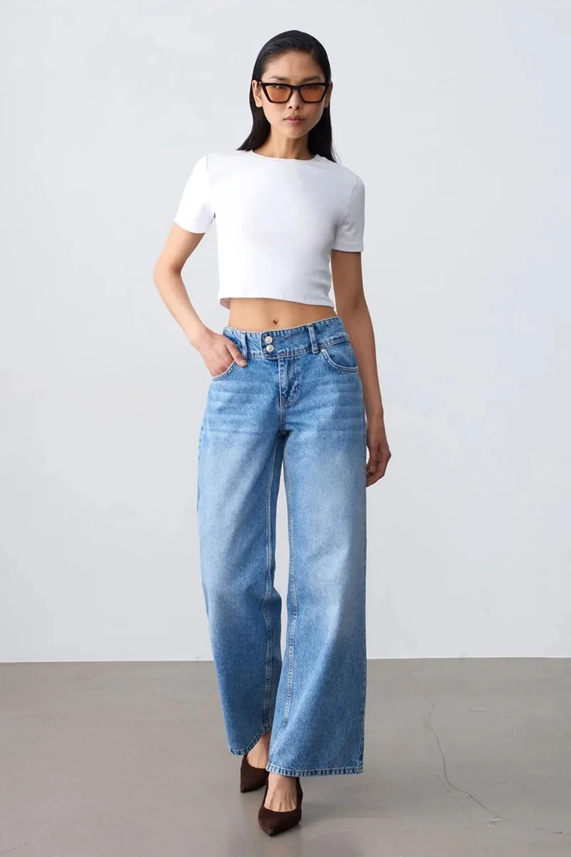 DILVIN High-Waist Wide-Leg Cotton Jeans