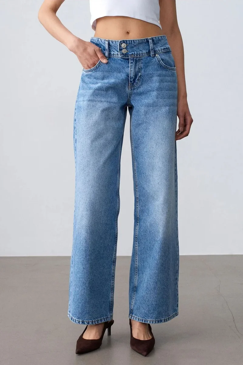 Dilvin Light-Mid Blue Denim DILVIN High-Waist Wide-Leg Cotton Jeans for Women | Best Price UAE