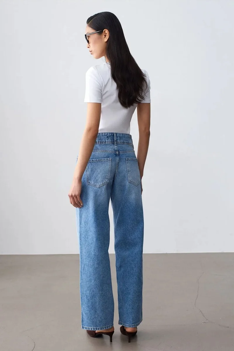 Dilvin Light-Mid Blue Denim DILVIN High-Waist Wide-Leg Cotton Jeans for Women | Best Price UAE