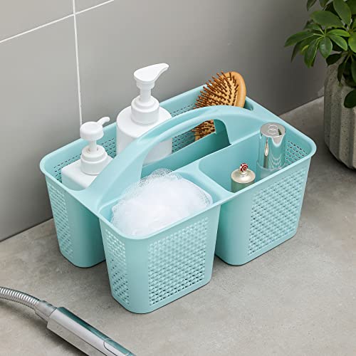 UUJOLY Plastic Portable Shower Caddy, Cleaning Shower Basket with Handle Compartments Storage Organizer for Bathroom Kitchen College Dorm Sink, Blue - Image 2