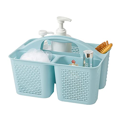 UUJOLY Plastic Portable Shower Caddy, Cleaning Shower Basket with Handle Compartments Storage Organizer for Bathroom Kitchen College Dorm Sink, Blue - Image 1