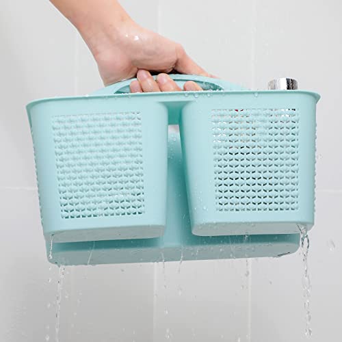UUJOLY Plastic Portable Shower Caddy, Cleaning Shower Basket with Handle Compartments Storage Organizer for Bathroom Kitchen College Dorm Sink, Blue - Image 4