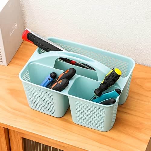 UUJOLY Plastic Portable Shower Caddy, Cleaning Shower Basket with Handle Compartments Storage Organizer for Bathroom Kitchen College Dorm Sink, Blue - Image 5