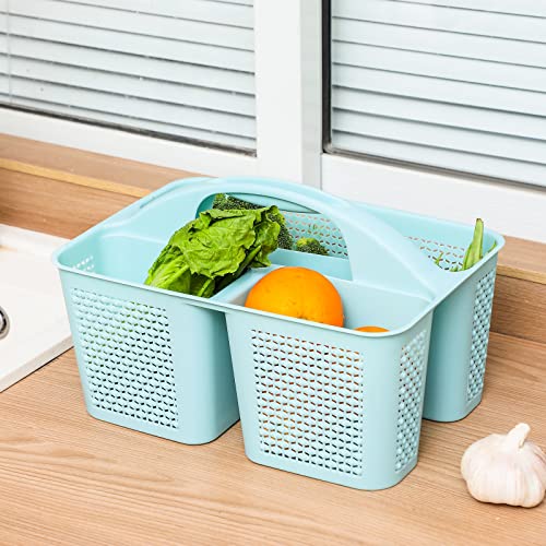 UUJOLY Plastic Portable Shower Caddy, Cleaning Shower Basket with Handle Compartments Storage Organizer for Bathroom Kitchen College Dorm Sink, Blue - Image 3