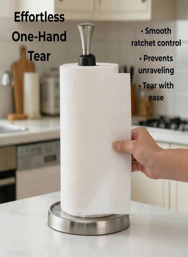 JSH Paper Towel Holder Countertop Stainless Steel, One-Hand Tear, Weighted Non-Slip Base, Fits Standard & Jumbo Rolls, Freestanding Paper Towel Stand for Kitchen, Bathroom, Modern Farmhouse Home Decor - Image 2