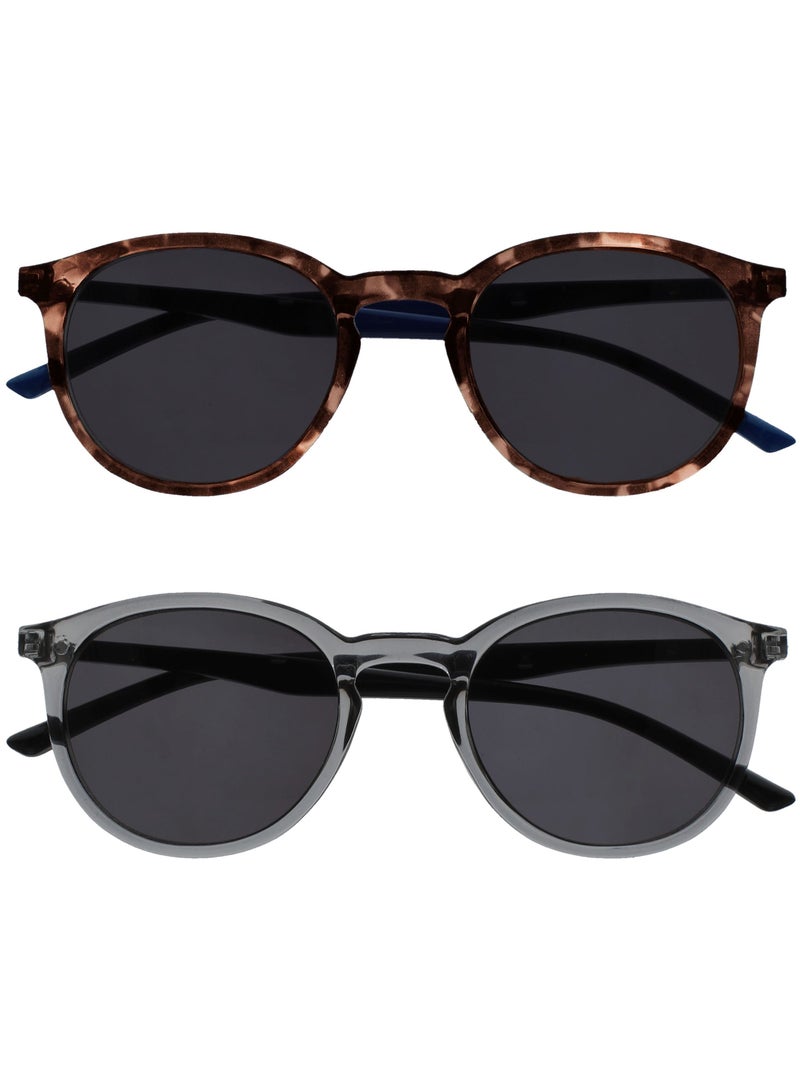 OPULIZE MET Fashion Sunglasses for Women Men - Value 2 Pack - Slim Round Frame - Tinted UV400 Protection Lens - Spring Hinges - Brown Grey - Image 1