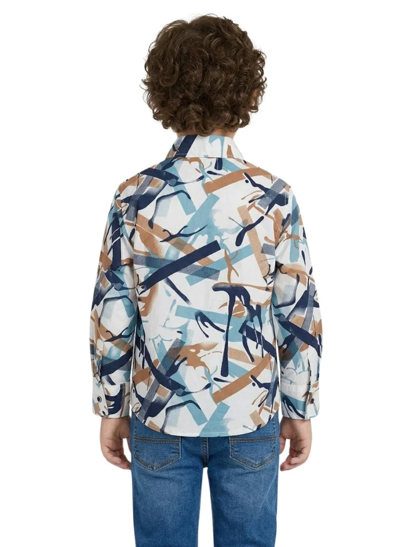 babyqlo Boys Blue Brown Abstract Printed Shirt