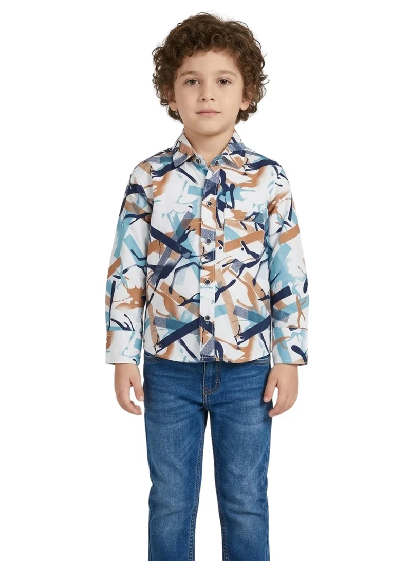 babyqlo Boys Blue Brown Abstract Printed Shirt