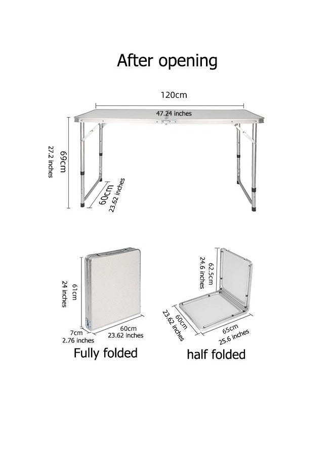 WEMART - Folding Table, 1.2M Folding Picnic Table, Aluminum Portable Camping Table with Handle, Adjustable Height Plastic Table for Picnic, Party, BBQ (White) - Image 1