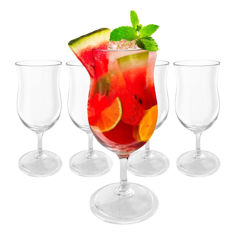 Lilyshome Lilys Home Unbreakable Plastic Hurricane Glasses Stemmed Cocktail Glasses made of Shatterproof Plastic and Ideal for Pina Colada Daiquiri and Iced Tea Reusable 14 oz Each Set of 4 Clear