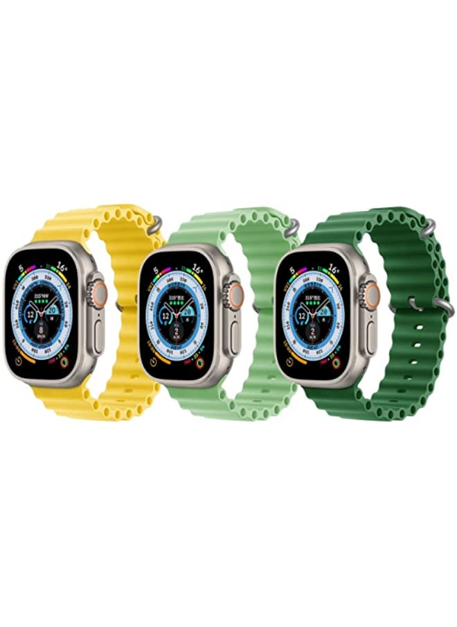 vesus - Silicone Ocean Band Strap Yellow , Silicone Ocean Band Strap Mint Green and Silicone Ocean Band Strap Green for Apple Watch Ultra 8 49mm Set of 3 - Image 1