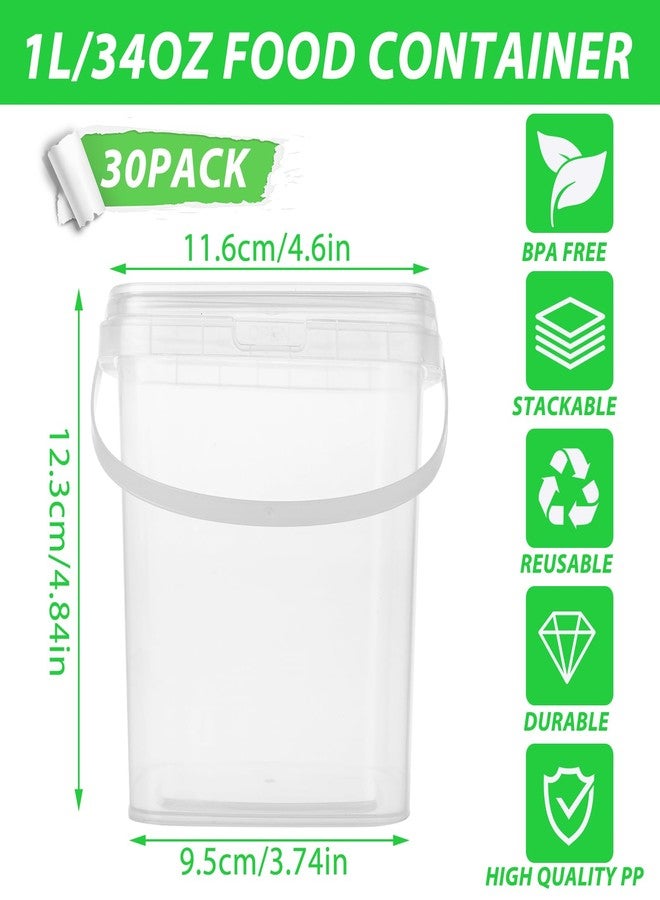 SENENQU 30 Pack 1L/34 oz Square Deli Containers with Lids Clear Plastic Food Storage Containers Airtight Organizer Bin for Food Prep Freezer Kitchen Restaurant Supplies(34 oz) - Image 2