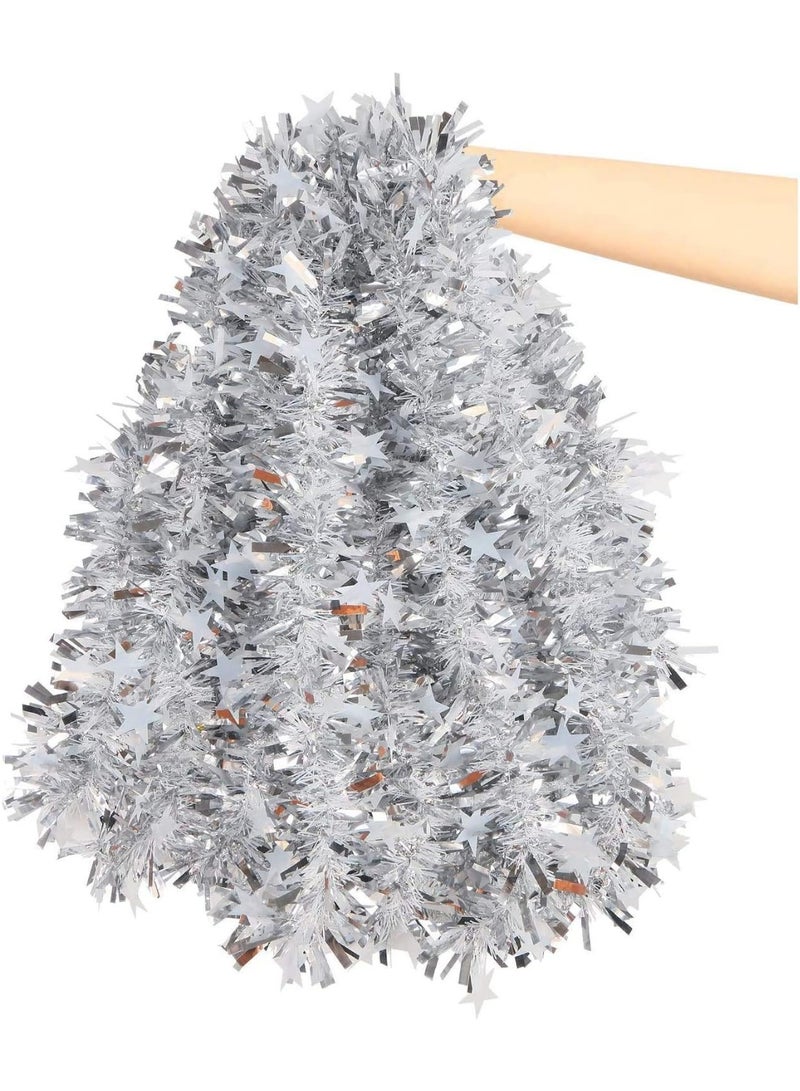 Tinsel 10M Silver Chunky Christmas Tinsel Garland with Stars, for Christmas Tree Decorations - Image 1