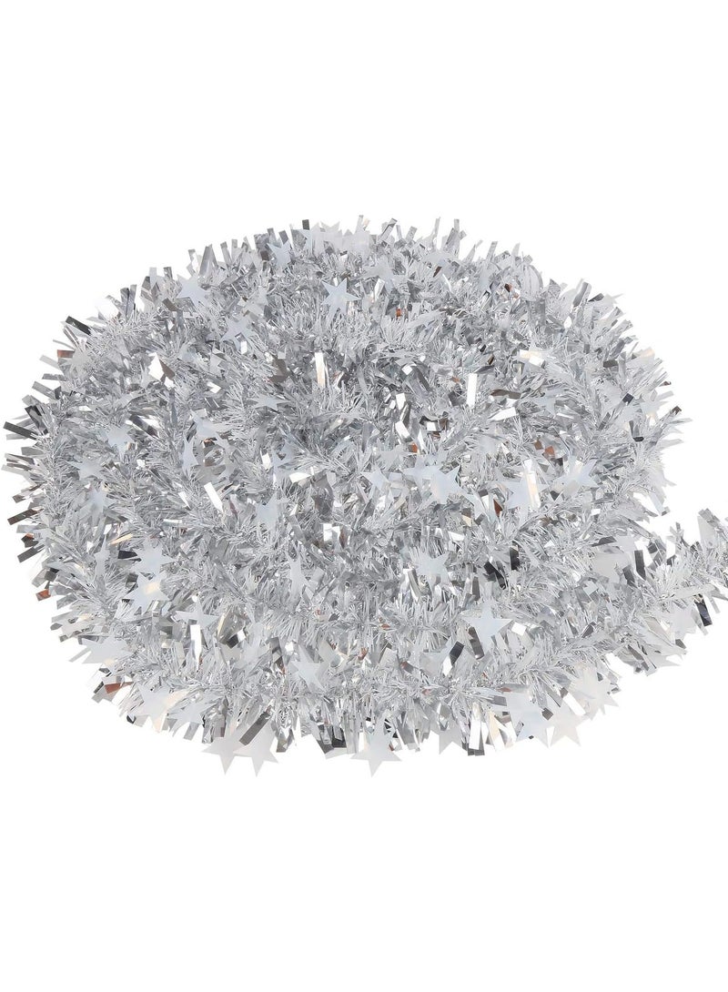 Tinsel 10M Silver Chunky Christmas Tinsel Garland with Stars, for Christmas Tree Decorations - Image 2