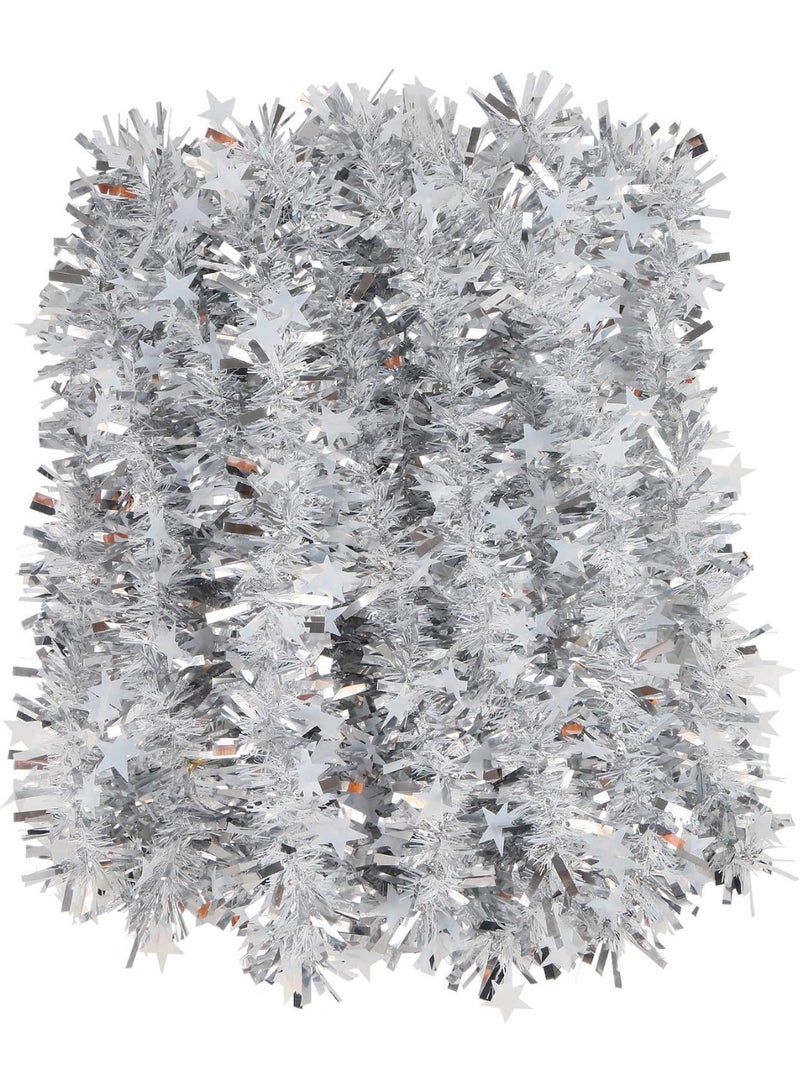Tinsel 10M Silver Chunky Christmas Tinsel Garland with Stars, for Christmas Tree Decorations - Image 3