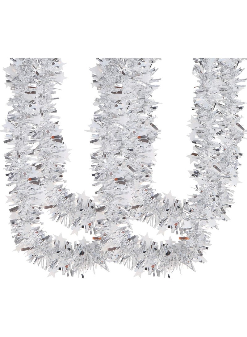 Tinsel 10M Silver Chunky Christmas Tinsel Garland with Stars, for Christmas Tree Decorations - Image 4
