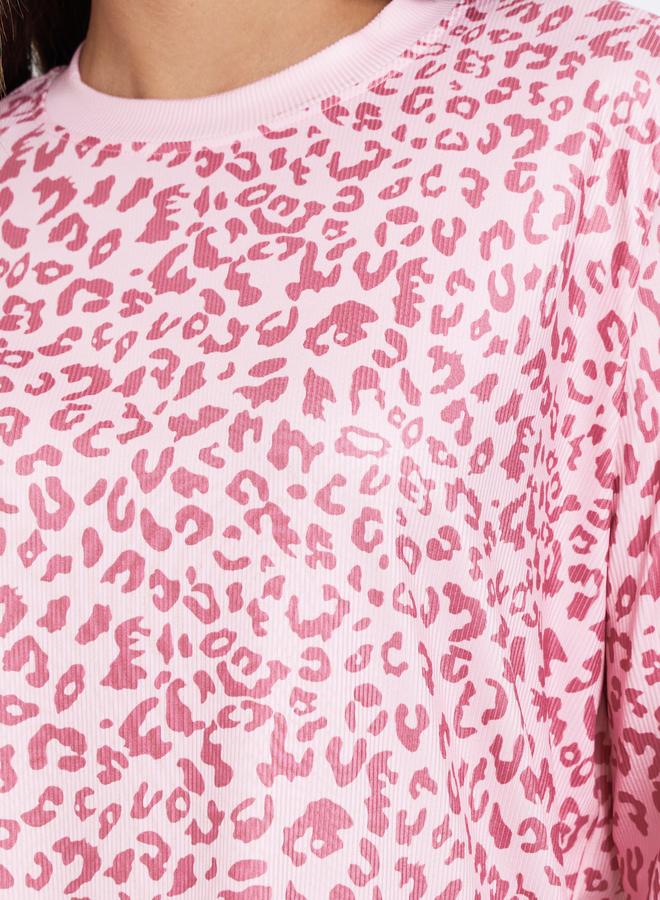 Styli Pink Leopard Print Long Sleeve T-Shirt - Image 3