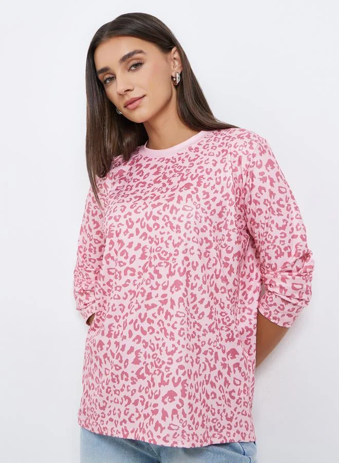 Pink Leopard Print Long Sleeve T-Shirt