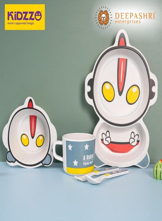 Deepashri™ Baby Alien Shape Bamboo Fibre Dinner Set for Kids | Eco-Friendly Biodegradable Tableware with Plate Bowl Cup Spoon Fork | Safe Feeding Utensils for Toddlers & Children | Set of 5 Pieces - Image 4