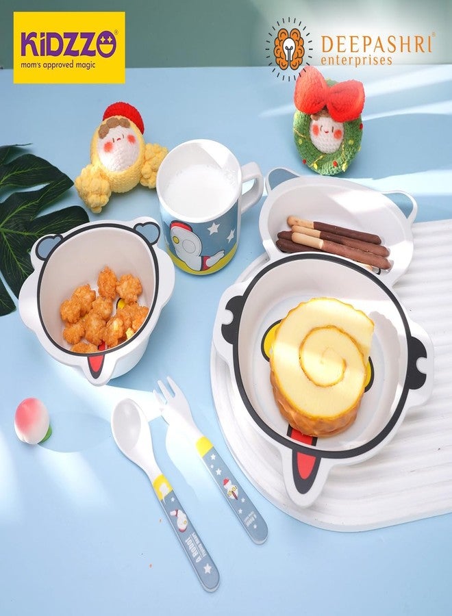 Deepashri™ Baby Alien Shape Bamboo Fibre Dinner Set for Kids | Eco-Friendly Biodegradable Tableware with Plate Bowl Cup Spoon Fork | Safe Feeding Utensils for Toddlers & Children | Set of 5 Pieces - Image 3