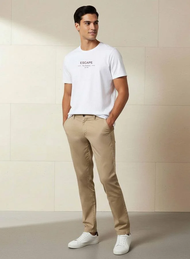 ايكونيك Iconic Men Slim Fit Crew Neck Short Sleeve Printed T shirt